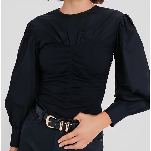 New Tuckernuck - S - Hyacinth House Black Mixed-Media Anita Puff Sleeves Blouse - Picture 1 of 6